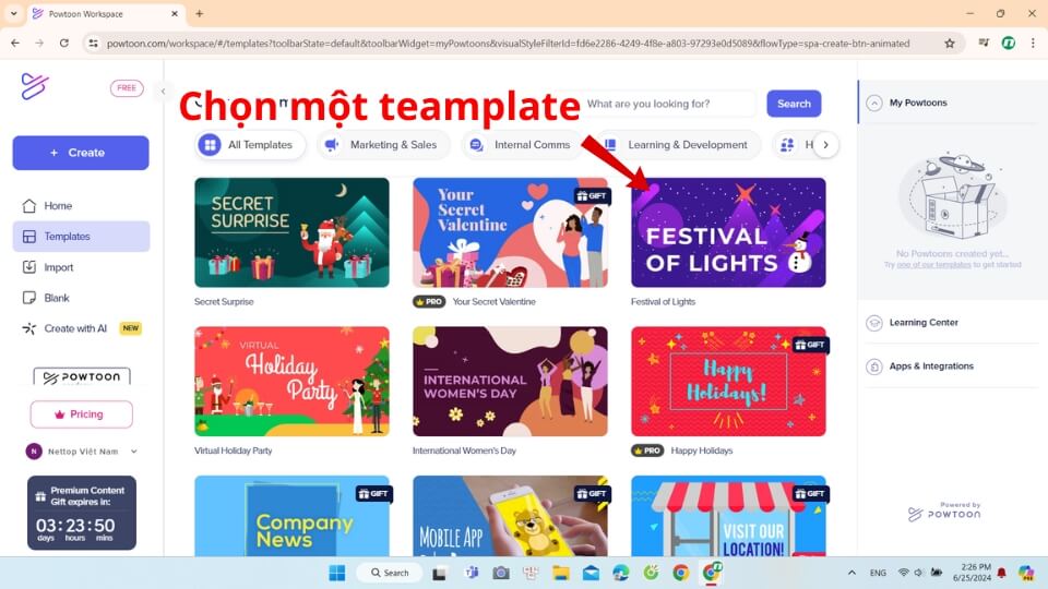 Bước 2 chọn mẫu có sẵn được Powtoon cung cấp - Nettop Bước 2: chọn mẫu có sẵn được Powtoon cung cấp phù hợp