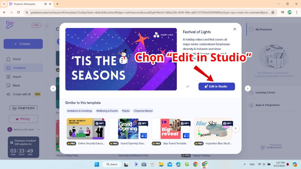Bước 2 chọn mẫu có sẵn được Powtoon cung cấp Bước 2 chọn mẫu có sẵn được Powtoon cung cấp