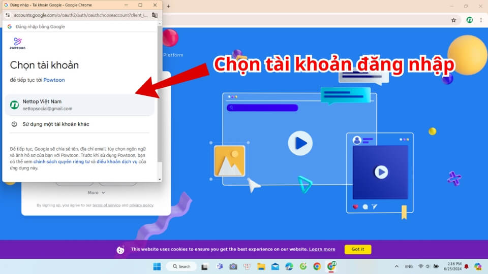 Chọn tài khoảng google muốn đăng ký Chọn tài khoảng google muốn đăng ký